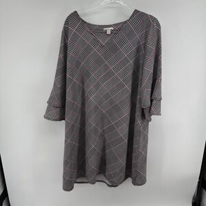 EST 1946 Plaid Print Bell Sleeve Dress XL Black Pink White Casual